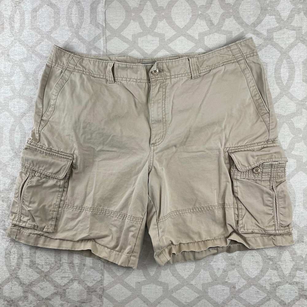 LL Bean Mens 42W Cargo Shorts Khaki Tan Cotton Twill 9 Inseam‎ 0JBC4 Utility